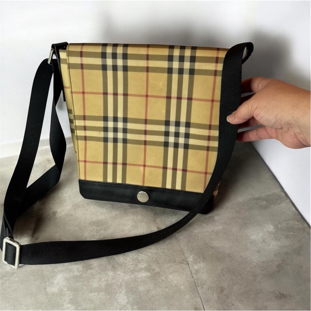 Burberry London Nova Check Crossbody Messenger Bag Canvas & Leather